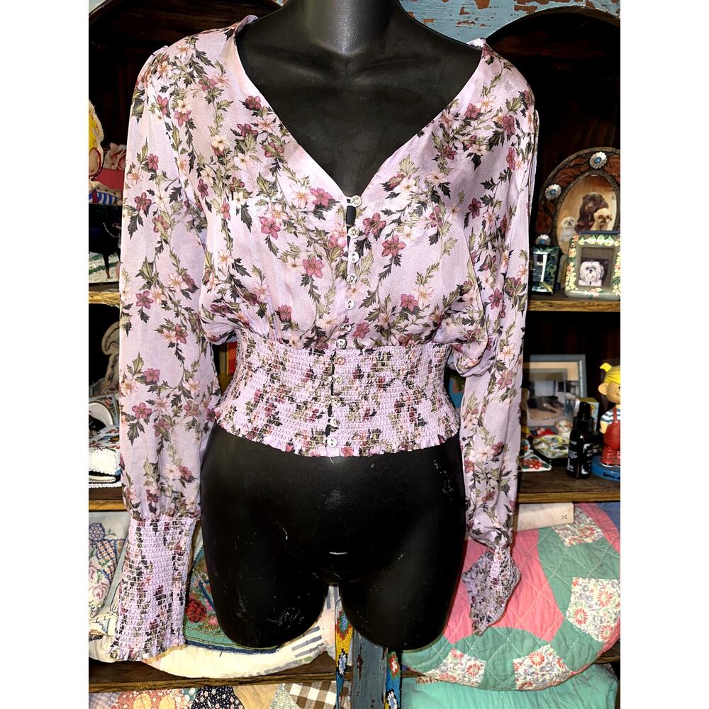 INTERMIX ELIN FLORAL 100% SILK TOP S/M